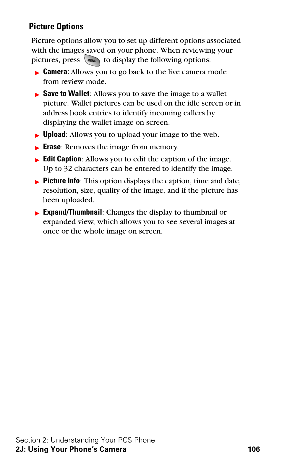 Picture options | Samsung A600 User Manual | Page 116 / 186