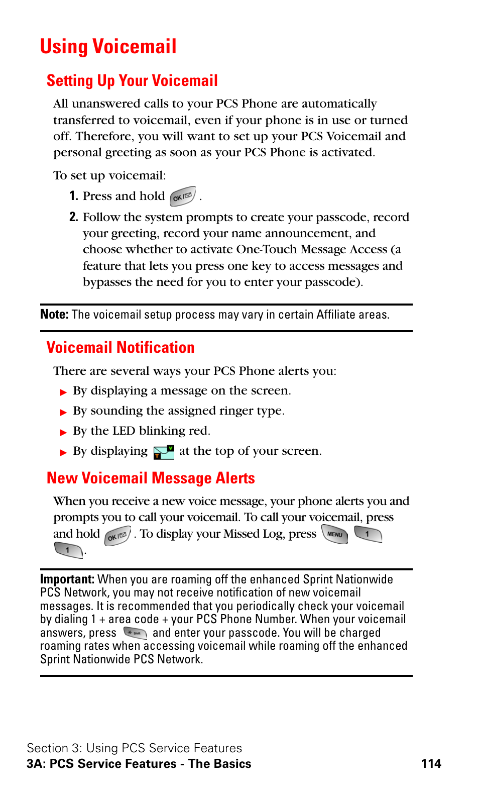 Using voicemail, Setting up your voicemail, Voicemail notification | New voicemail message alerts | Samsung A600 User Manual | Page 124 / 186