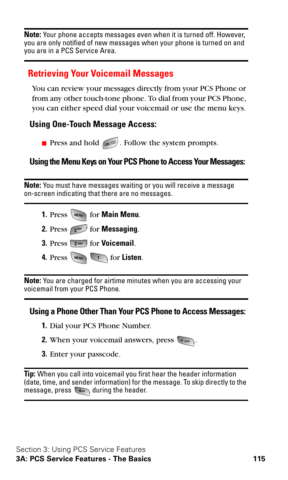 Retrieving your voicemail messages, Using one-touch message access | Samsung A600 User Manual | Page 125 / 186