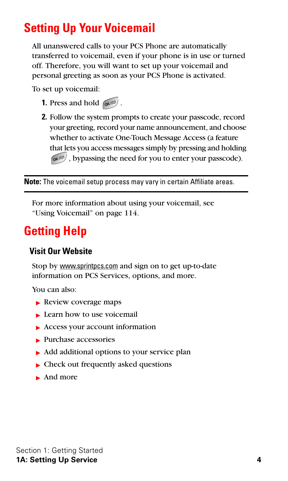 Setting up your voicemail, Getting help, Setting up your voicemail getting help | Visit our website | Samsung A600 User Manual | Page 14 / 186