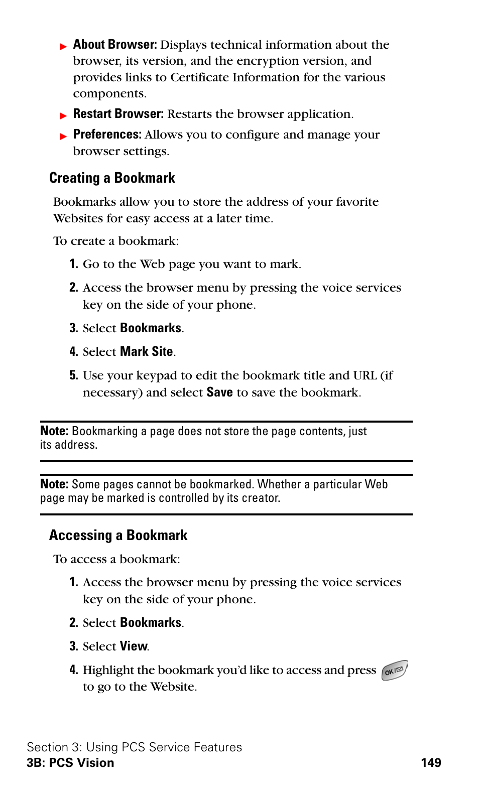 Creating a bookmark, Accessing a bookmark | Samsung A600 User Manual | Page 159 / 186