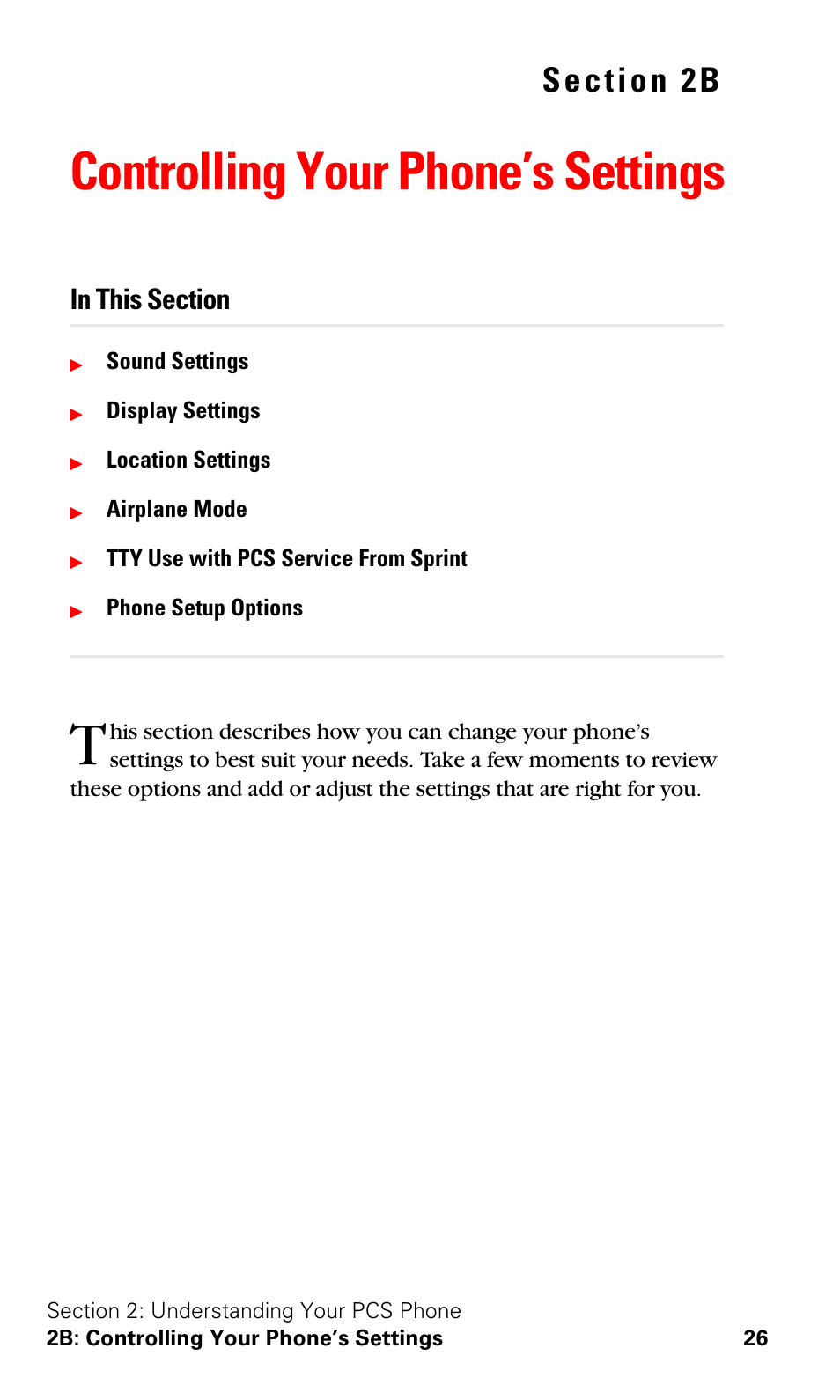 Controlling your phone’s settings, 2b. controlling your phone’s settings | Samsung A600 User Manual | Page 36 / 186