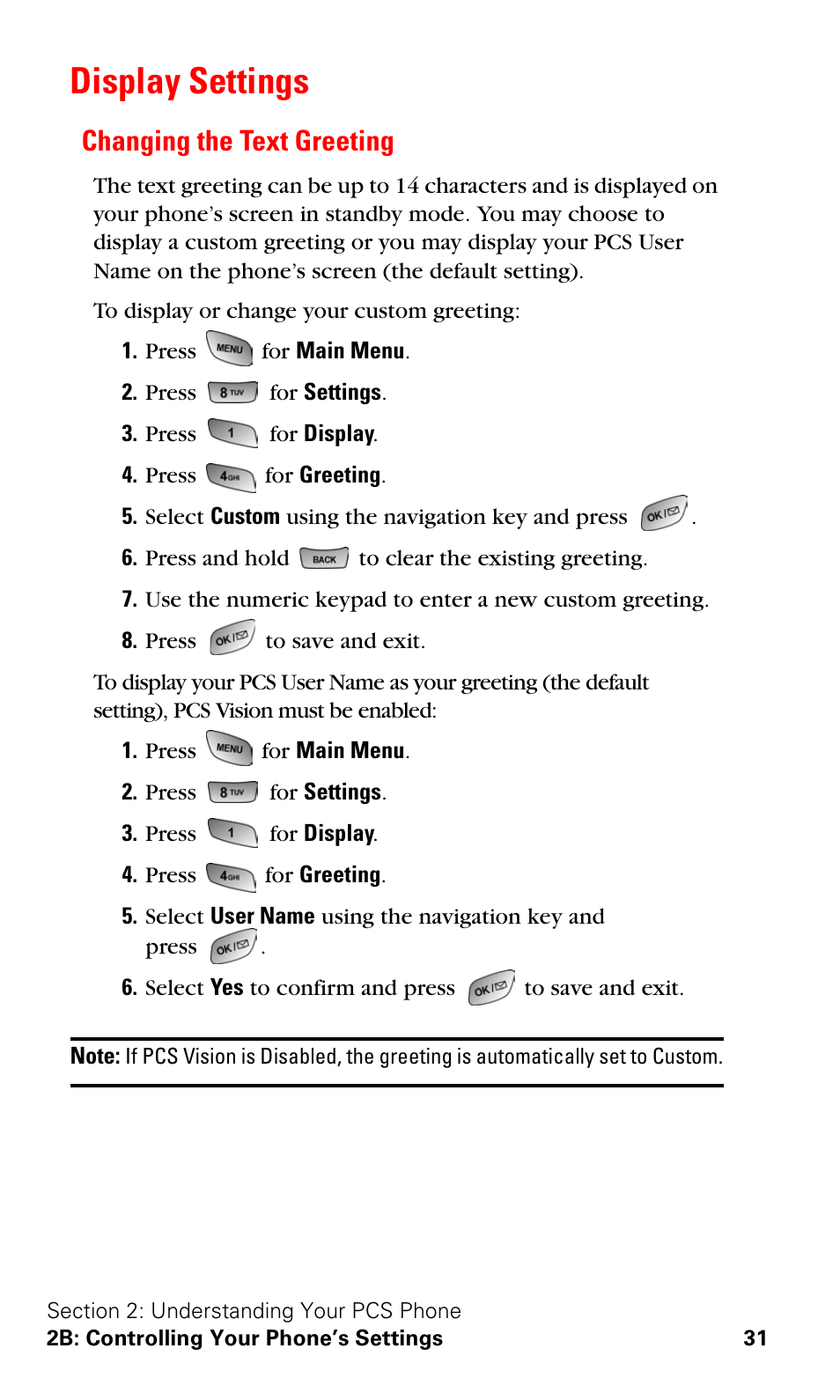 Display settings, Changing the text greeting | Samsung A600 User Manual | Page 41 / 186