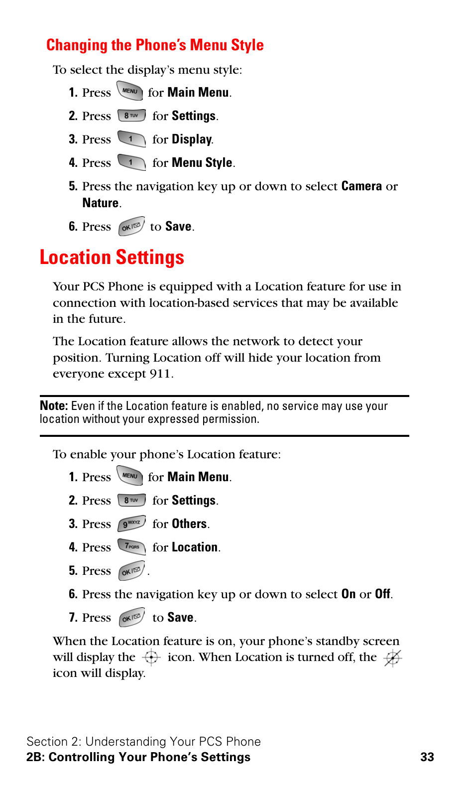 Changing the phone’s menu style, Location settings | Samsung A600 User Manual | Page 43 / 186