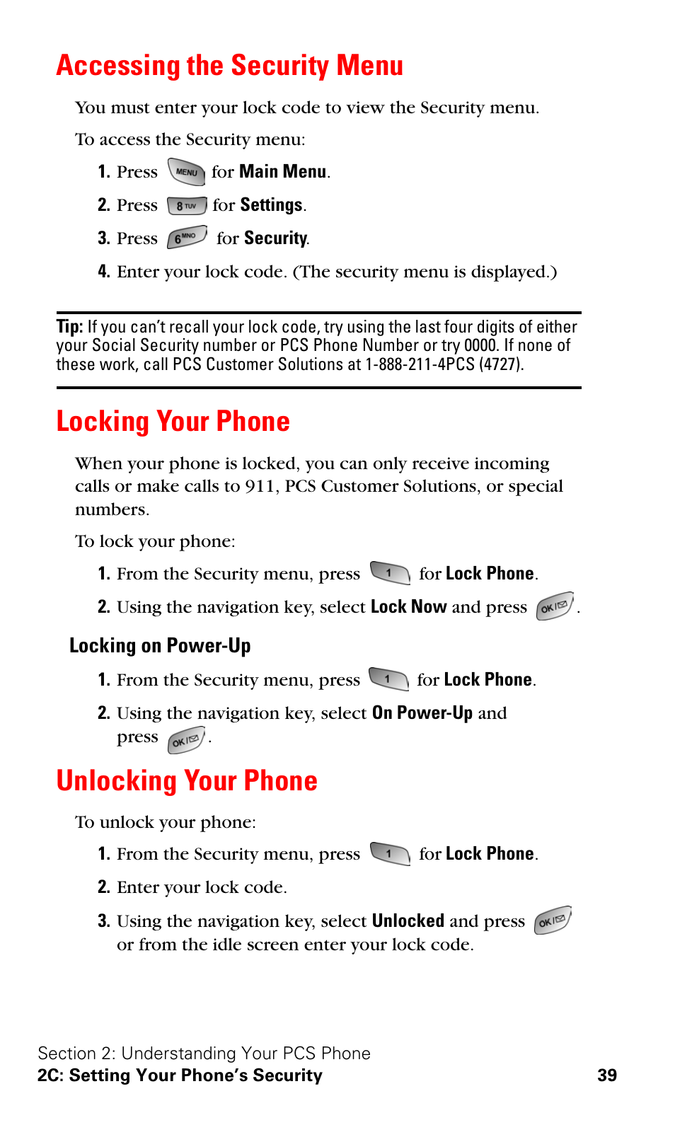 Accessing the security menu, Locking your phone, Unlocking your phone | Samsung A600 User Manual | Page 49 / 186