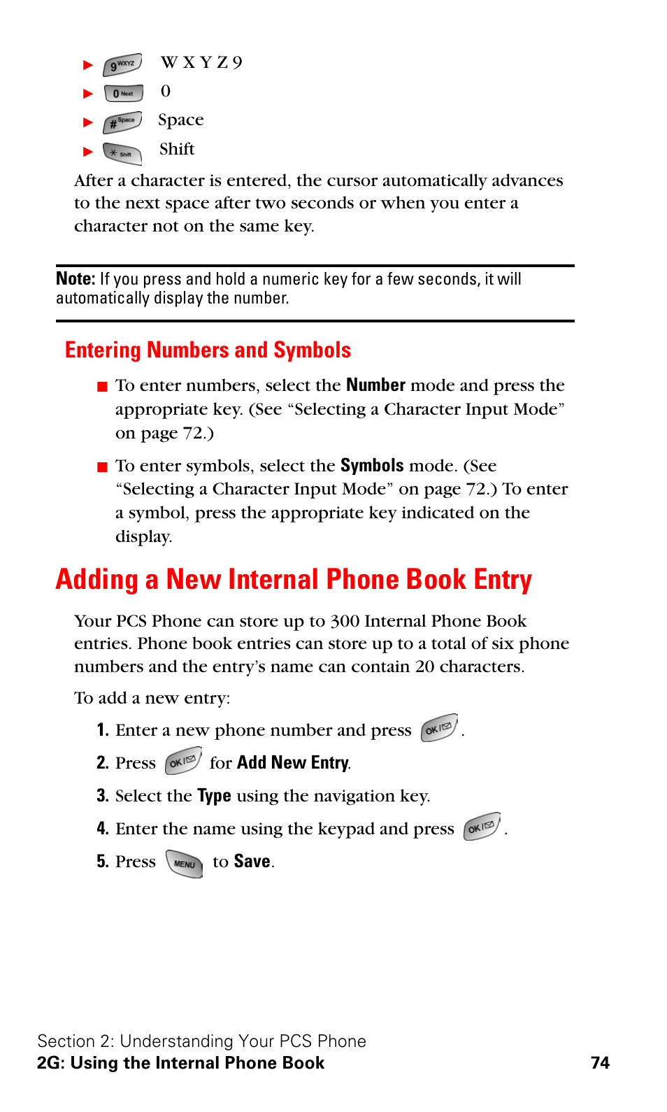 Entering numbers and symbols, Adding a new internal phone book entry | Samsung A600 User Manual | Page 84 / 186