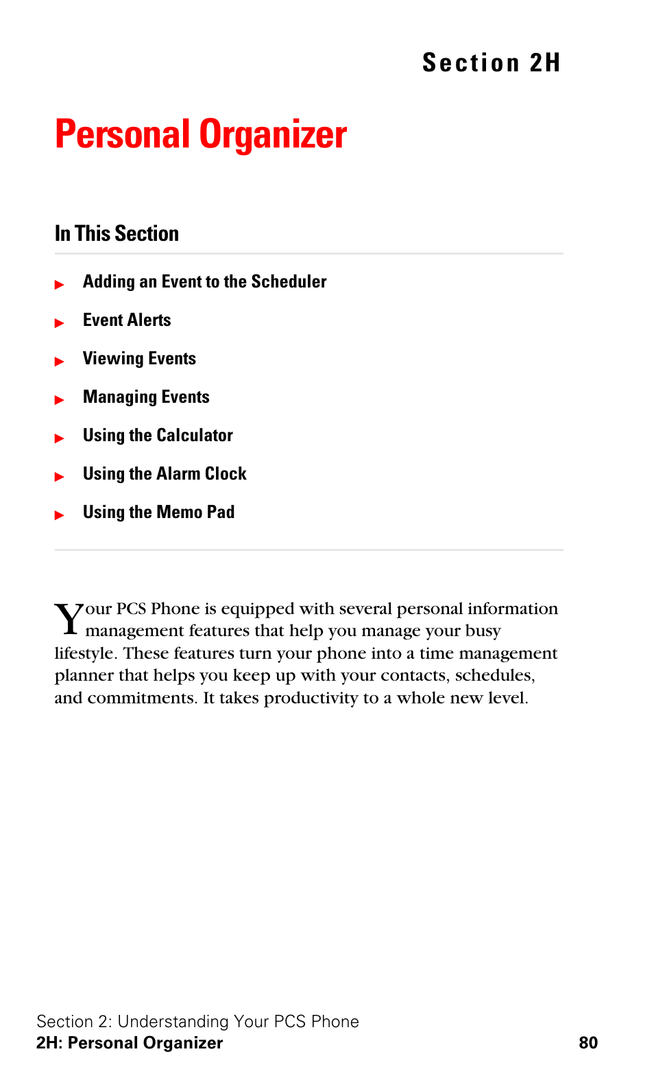 Personal organizer, 2h. personal organizer | Samsung A600 User Manual | Page 90 / 186