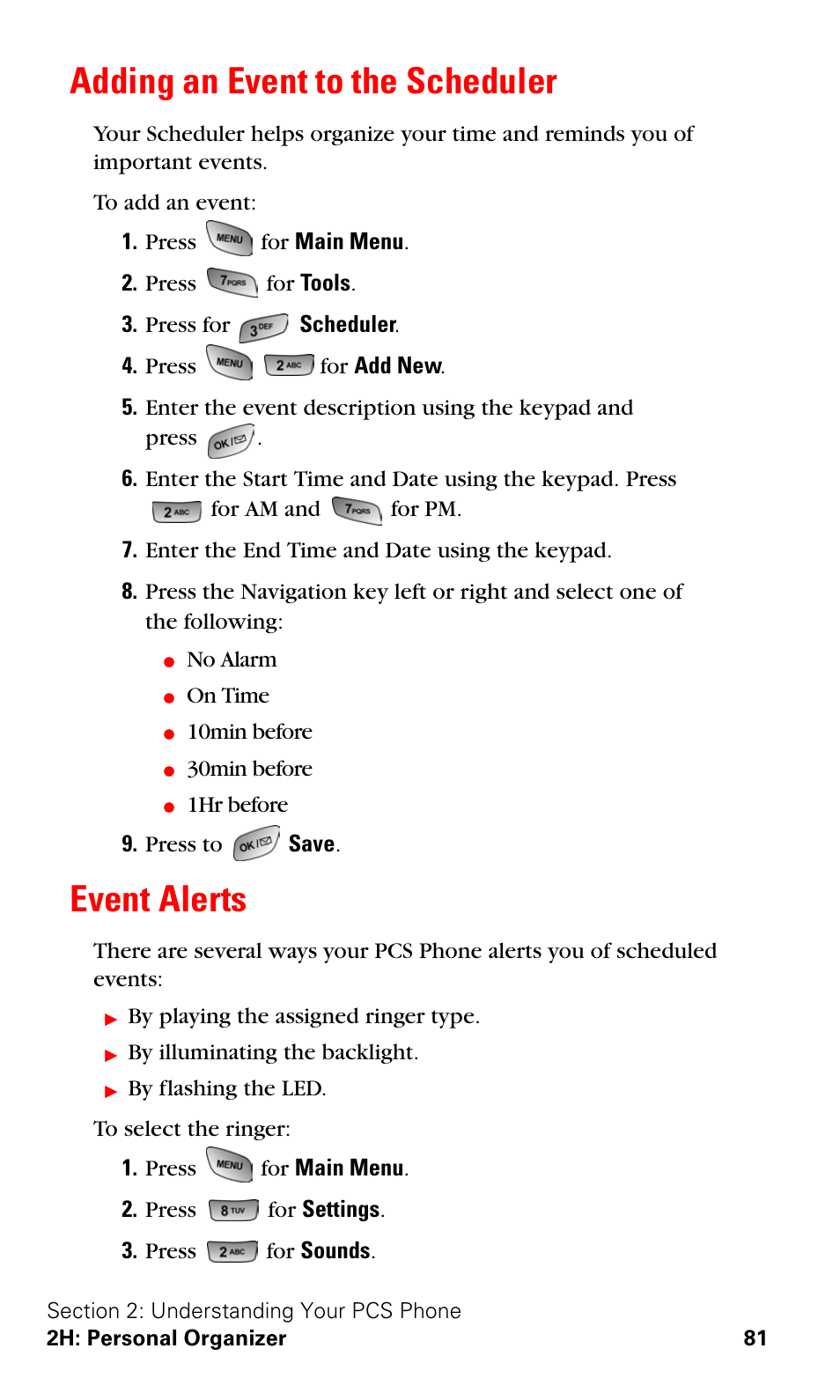 Adding an event to the scheduler, Event alerts, Adding an event to the scheduler event alerts | Samsung A600 User Manual | Page 91 / 186