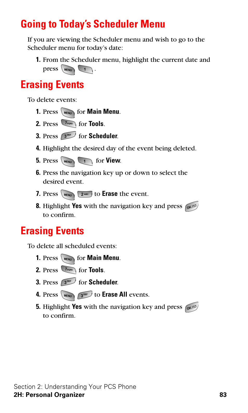 Going to today’s scheduler menu, Erasing events | Samsung A600 User Manual | Page 93 / 186