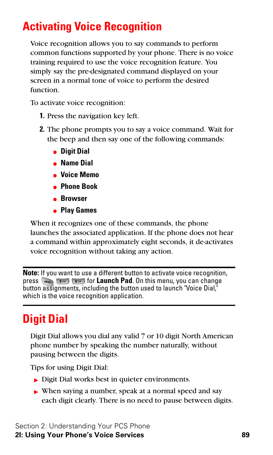 Activating voice recognition, Digit dial, Activating voice recognition digit dial | Samsung A600 User Manual | Page 99 / 186