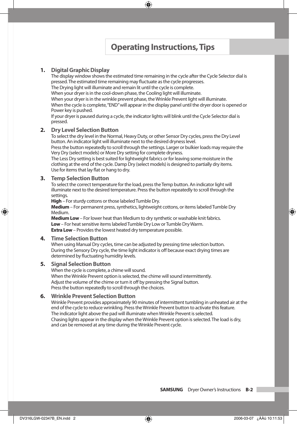 Operating instructions, tips | Samsung DC68-02347B-EN User Manual | Page 13 / 28