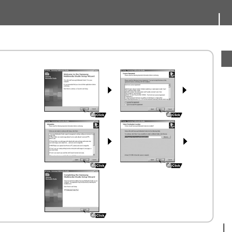 Installing multimedia studio | Samsung YH-J70J User Manual | Page 21 / 84