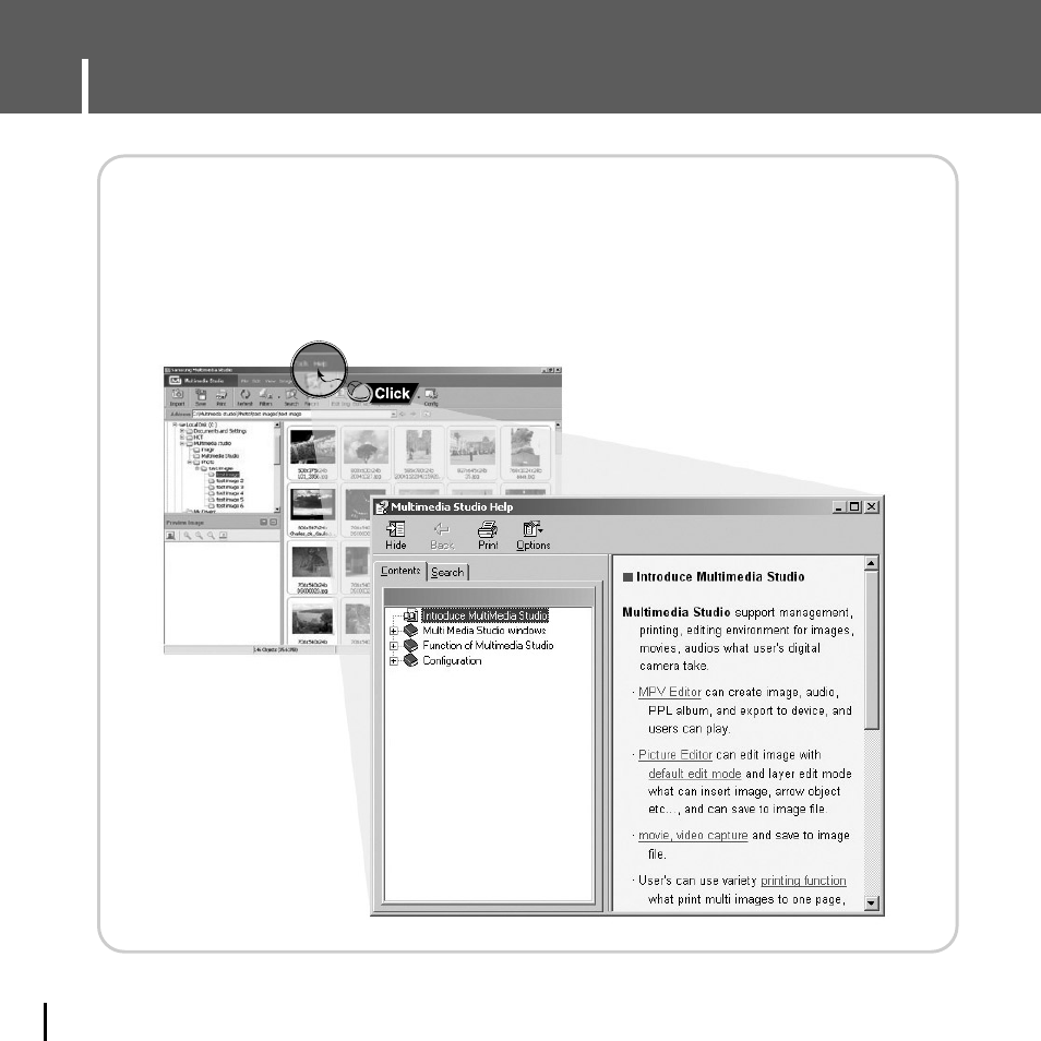 To view help on multimedia studio, Using multimedia studio, Ito view help on multimedia studio | Samsung YH-J70J User Manual | Page 30 / 84
