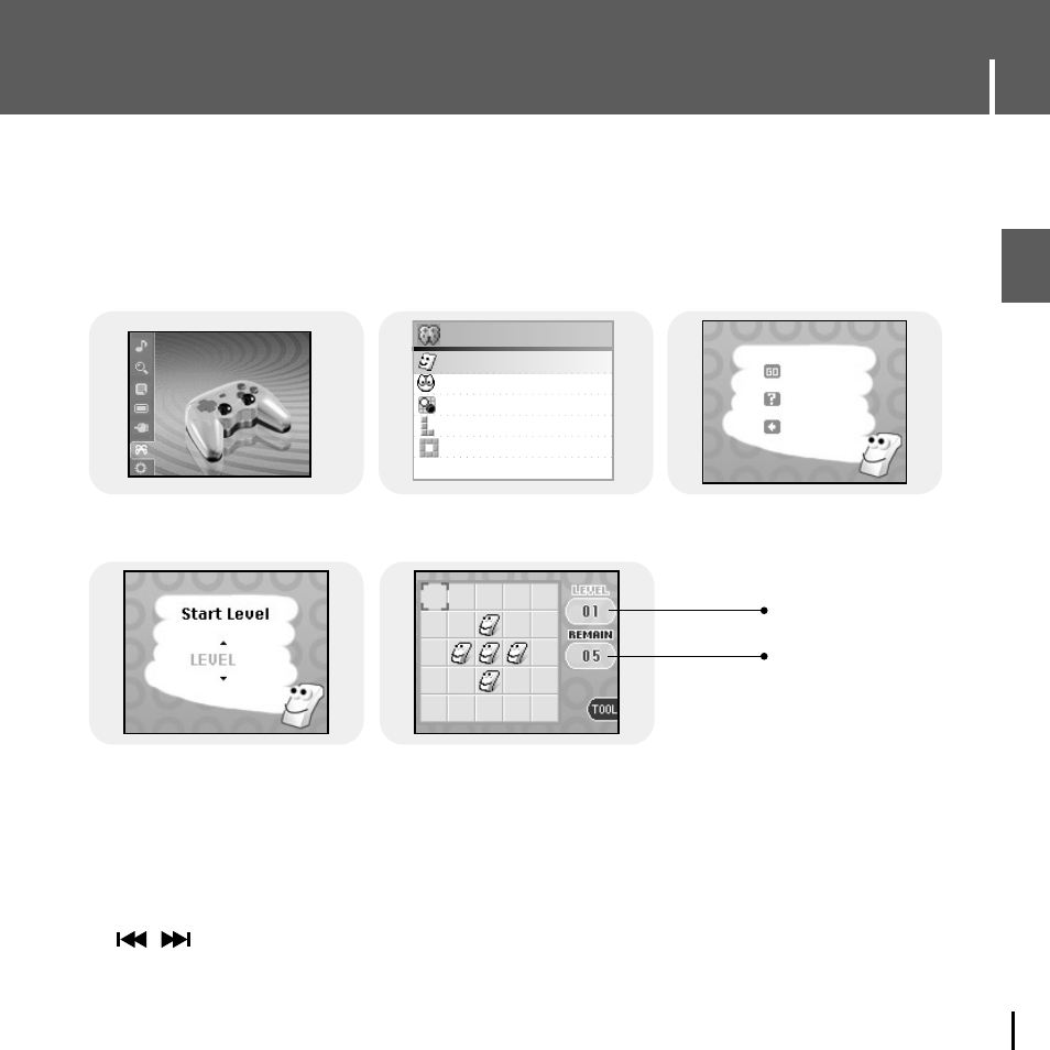 Playing games, Clear screen, Iclear screen | Game method | Samsung YH-J70J User Manual | Page 53 / 84
