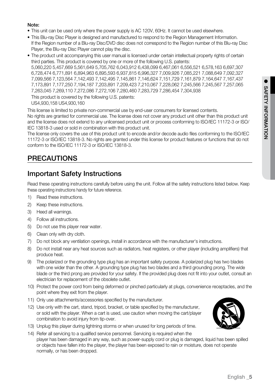 Precautions, Precautions important safety instructions | Samsung BD-P2500 User Manual | Page 5 / 73