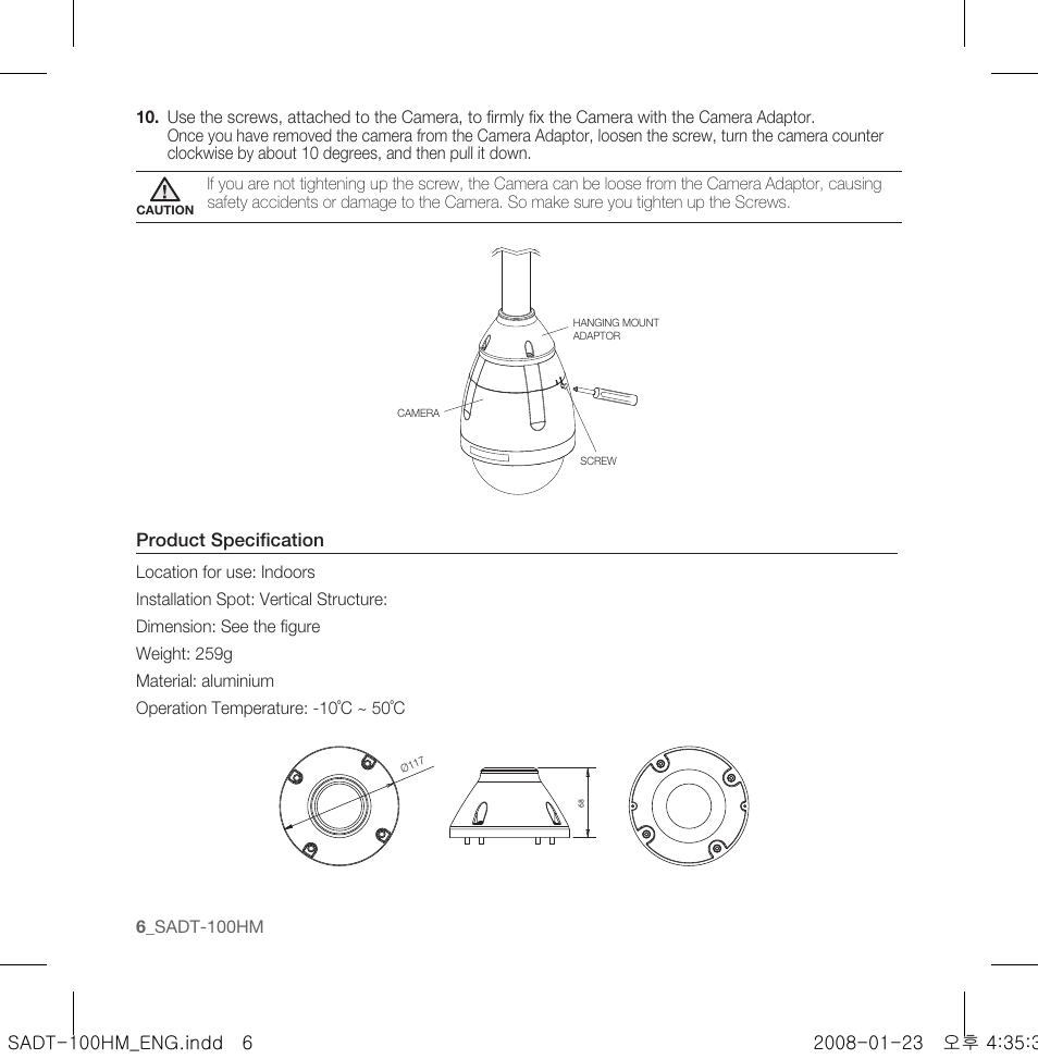 Product specification | Samsung SADT-100HM User Manual | Page 7 / 8