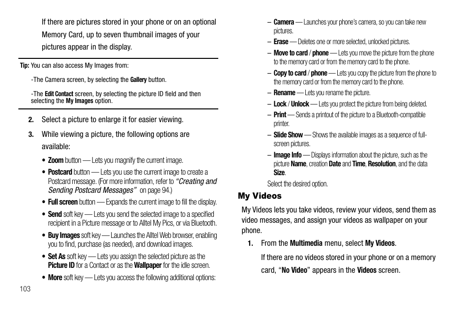 My videos | Samsung Delve SCH-R800 User Manual | Page 106 / 180