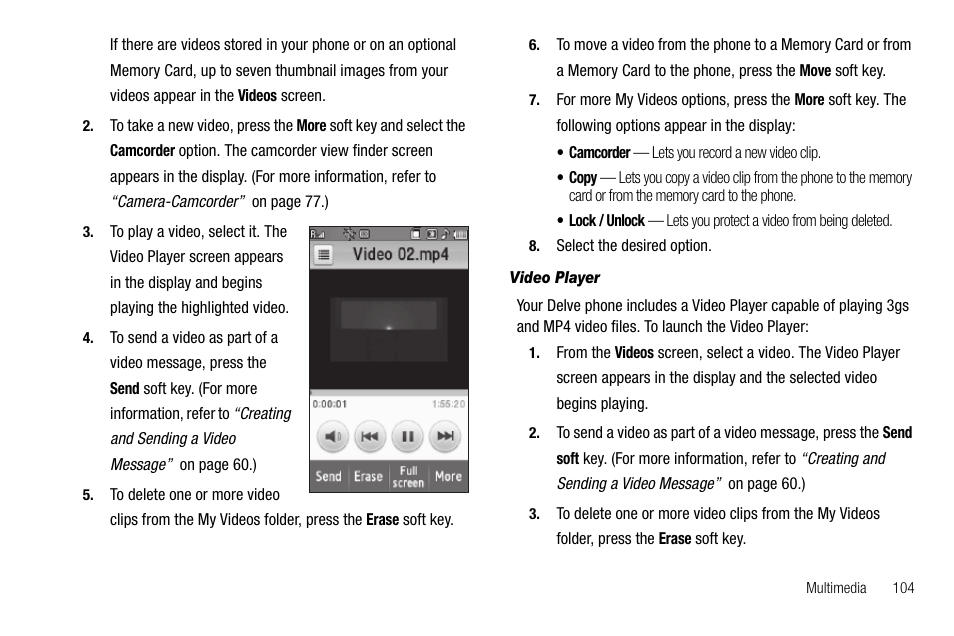 Video player | Samsung Delve SCH-R800 User Manual | Page 107 / 180