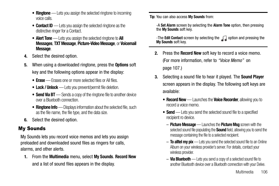 My sounds | Samsung Delve SCH-R800 User Manual | Page 109 / 180