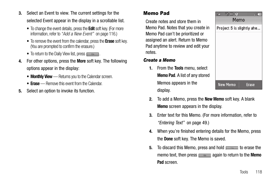 Memo pad, Create a memo | Samsung Delve SCH-R800 User Manual | Page 121 / 180