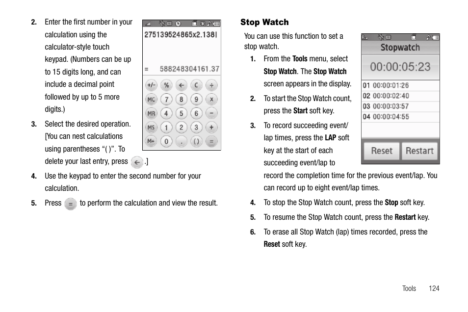 Stop watch | Samsung Delve SCH-R800 User Manual | Page 127 / 180