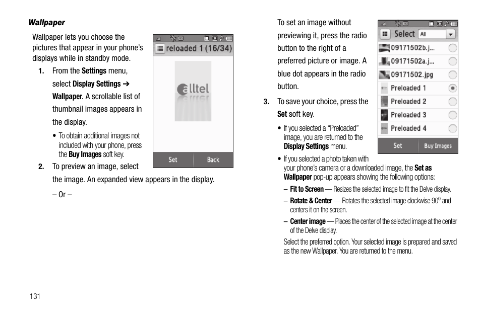 Wallpaper | Samsung Delve SCH-R800 User Manual | Page 134 / 180