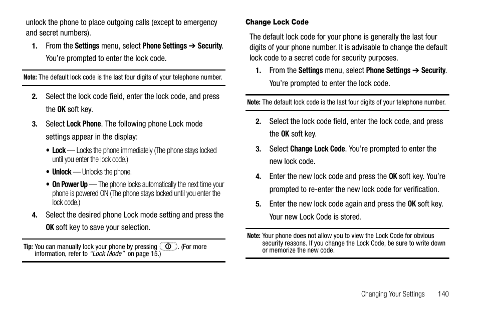 Change lock code | Samsung Delve SCH-R800 User Manual | Page 143 / 180