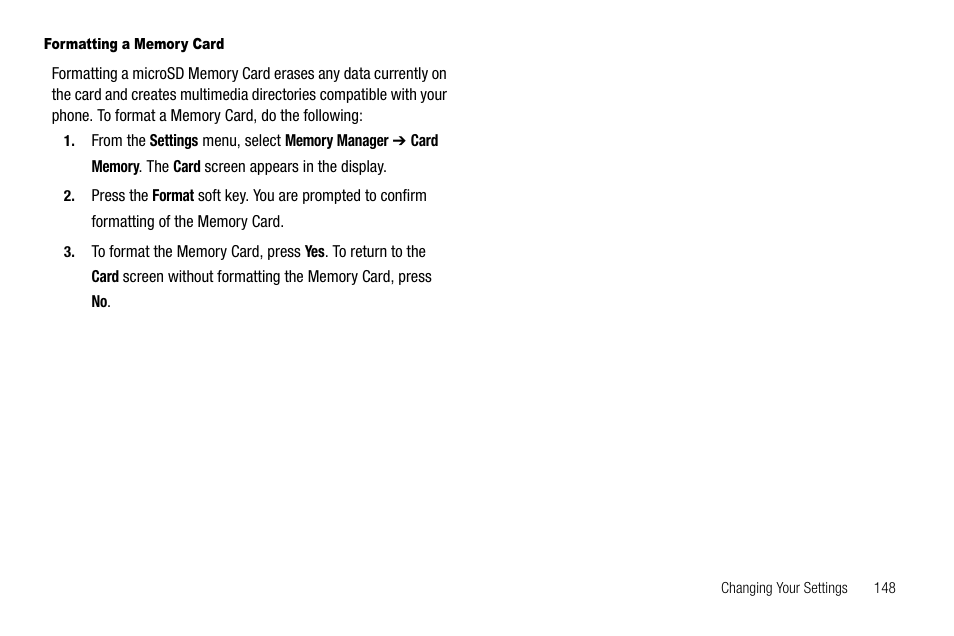 Formatting a memory card | Samsung Delve SCH-R800 User Manual | Page 151 / 180
