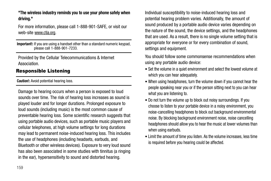 Responsible listening | Samsung Delve SCH-R800 User Manual | Page 162 / 180