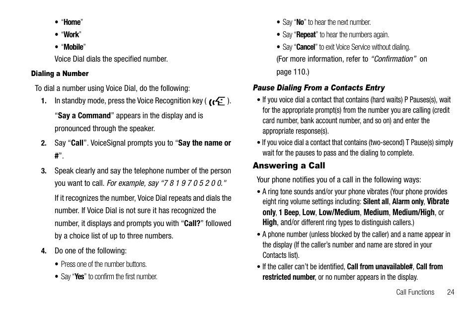 Dialing a number, Pause dialing from a contacts entry, Answering a call | Samsung Delve SCH-R800 User Manual | Page 27 / 180