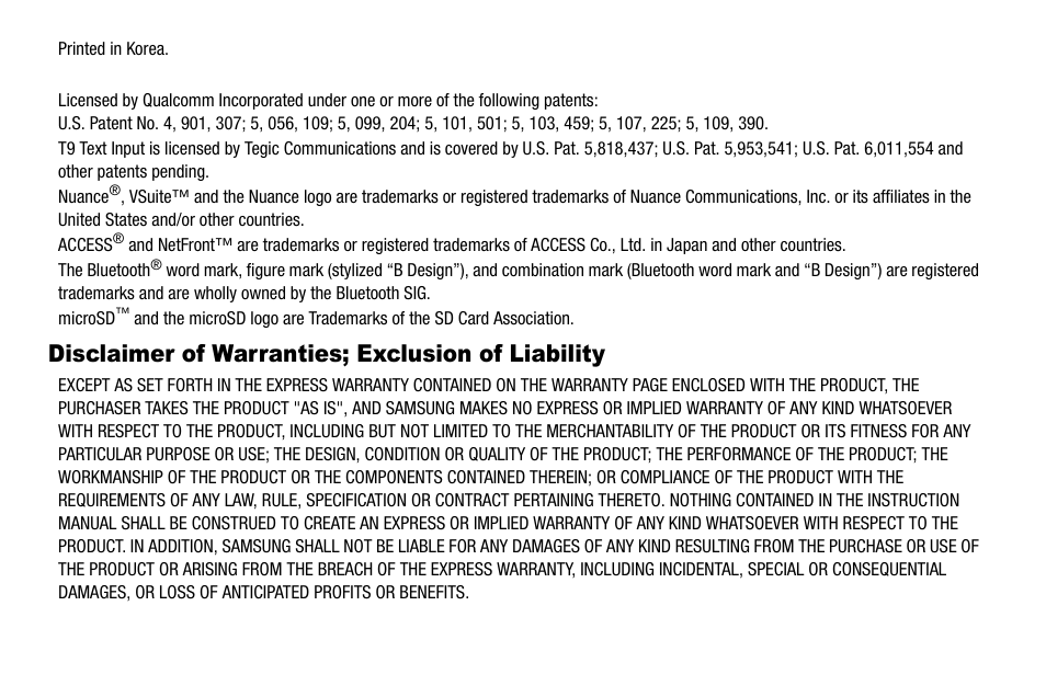 Disclaimer of warranties; exclusion of liability | Samsung Delve SCH-R800 User Manual | Page 3 / 180