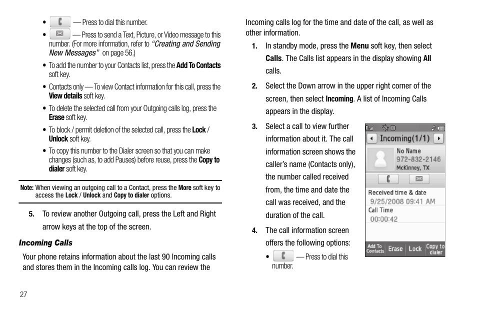 Incoming calls | Samsung Delve SCH-R800 User Manual | Page 30 / 180
