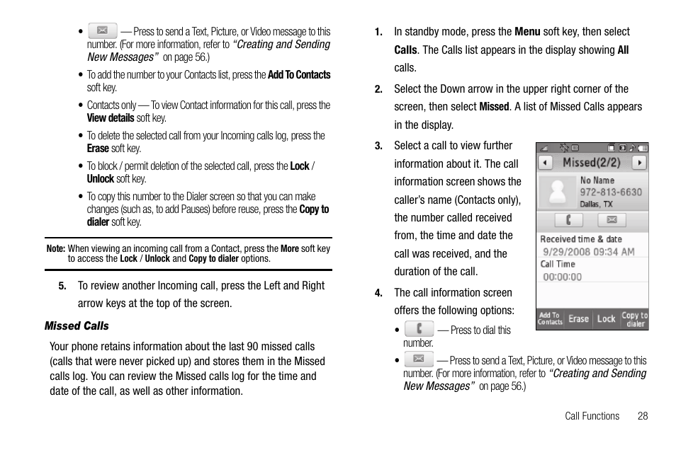 Missed calls | Samsung Delve SCH-R800 User Manual | Page 31 / 180