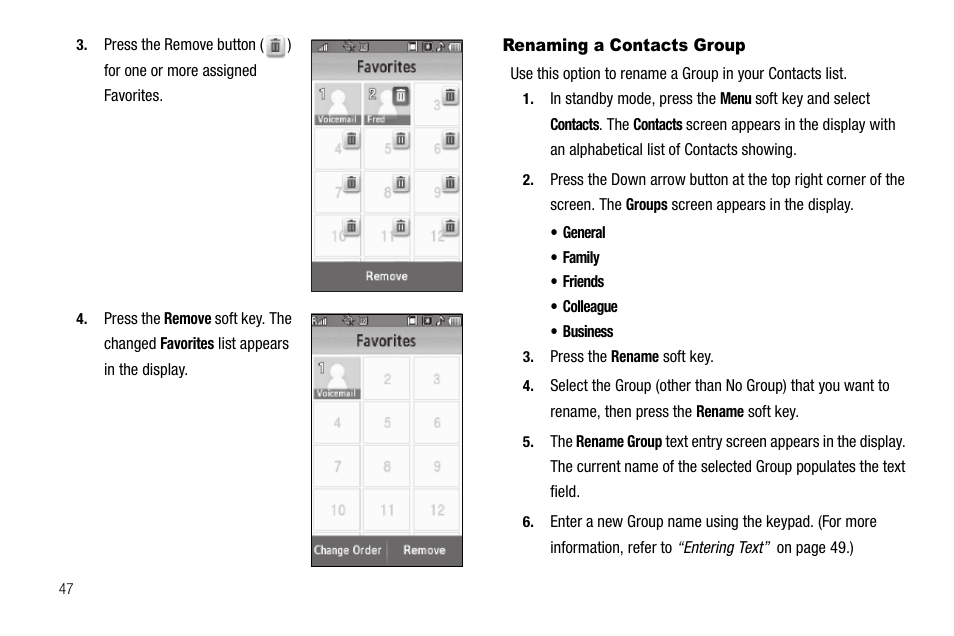 Renaming a contacts group | Samsung Delve SCH-R800 User Manual | Page 50 / 180