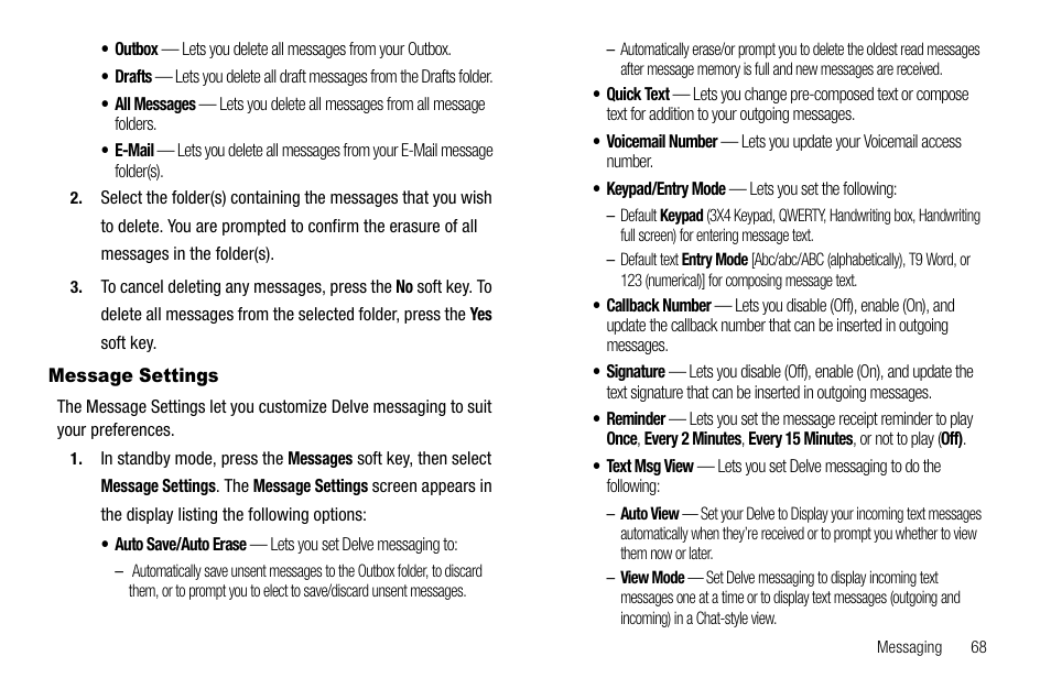 Message settings | Samsung Delve SCH-R800 User Manual | Page 71 / 180