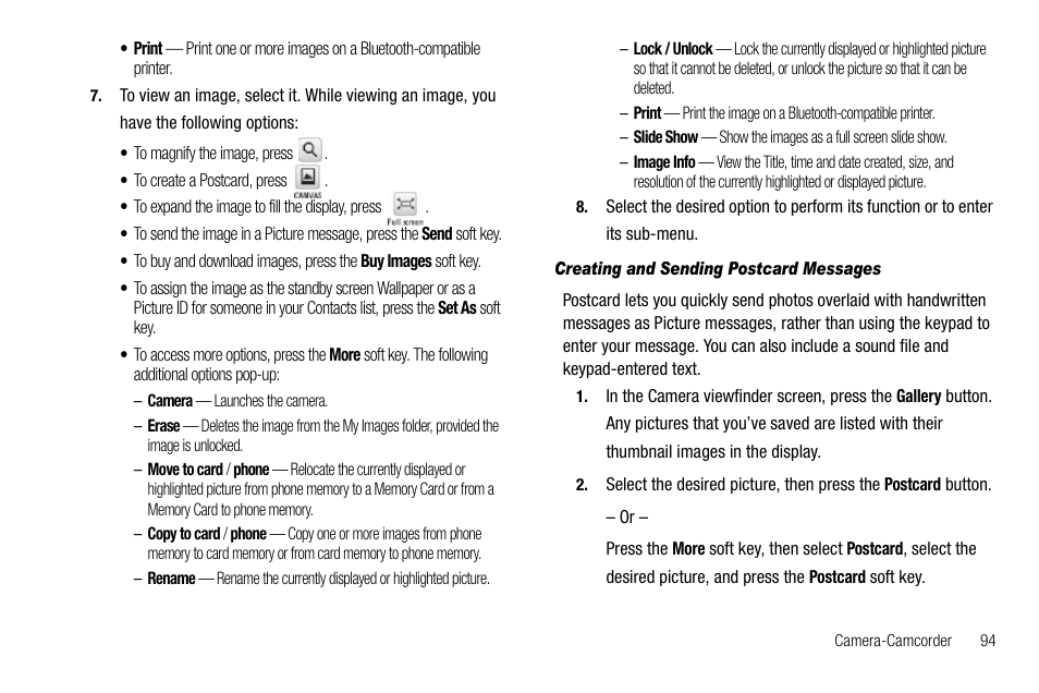 Creating and sending postcard messages | Samsung Delve SCH-R800 User Manual | Page 97 / 180