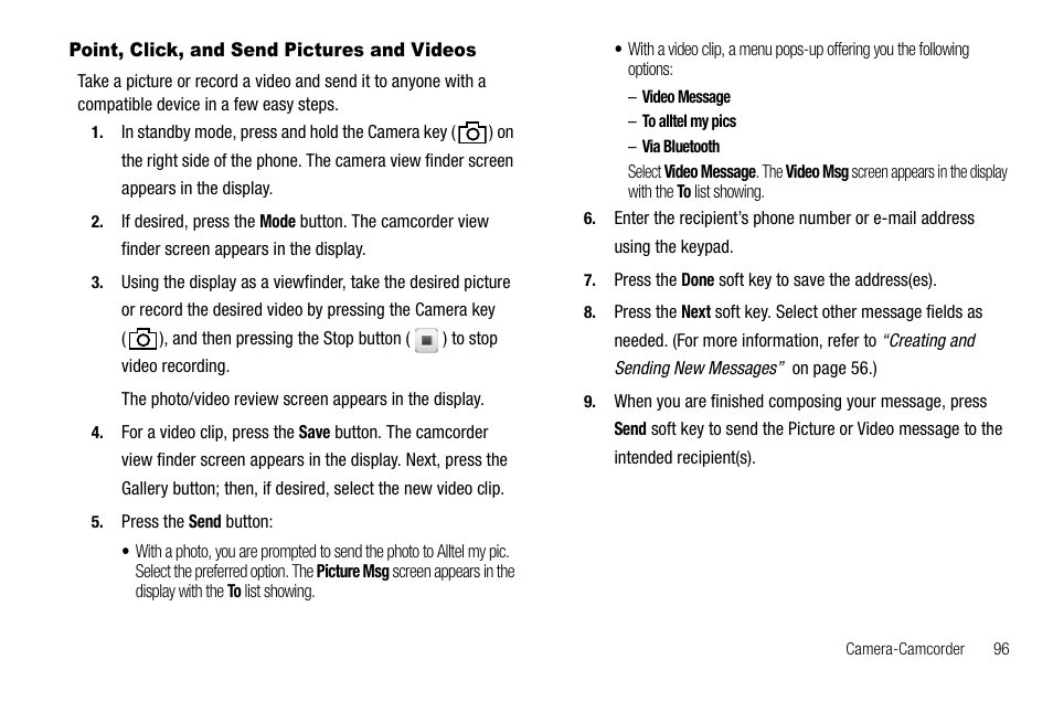 Point, click, and send pictures and videos | Samsung Delve SCH-R800 User Manual | Page 99 / 180