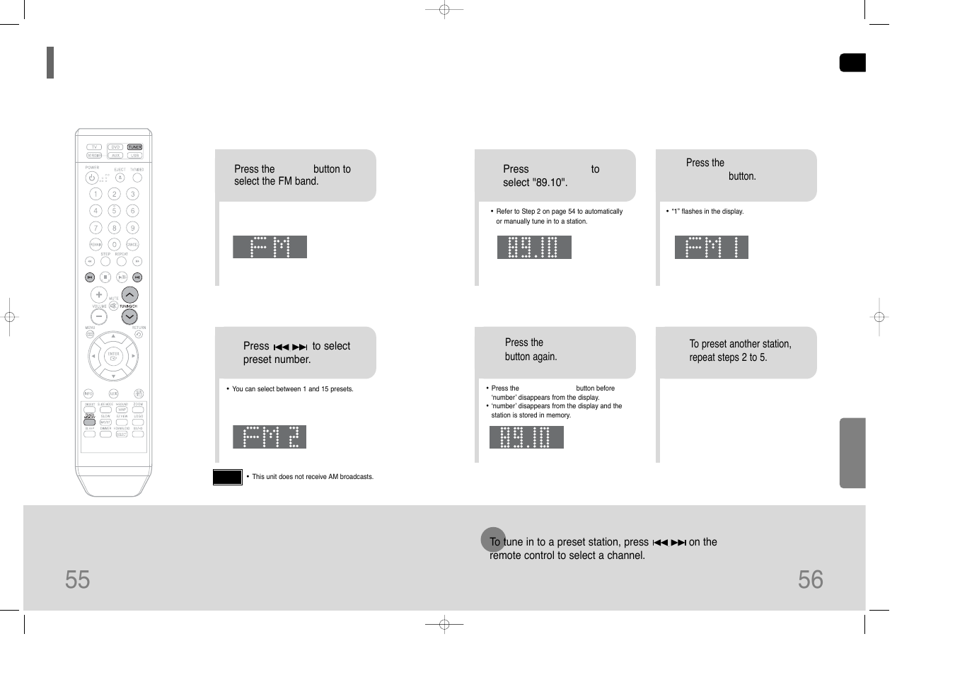 Presetting stations, Presetting stations 55 | Samsung HT-Q100W User Manual | Page 29 / 35