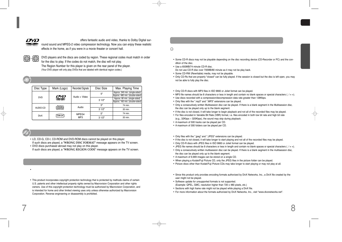 Notes on discs, Do not use the following types of disc, Disc recording format | Playable discs | Samsung HT-Q100W User Manual | Page 5 / 35