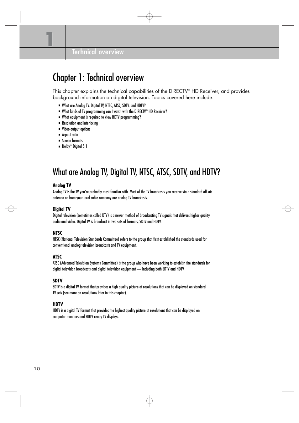 Chapter 1: technical overview, Chapter 1 technical overview | Samsung SIR-TS360 User Manual | Page 10 / 116