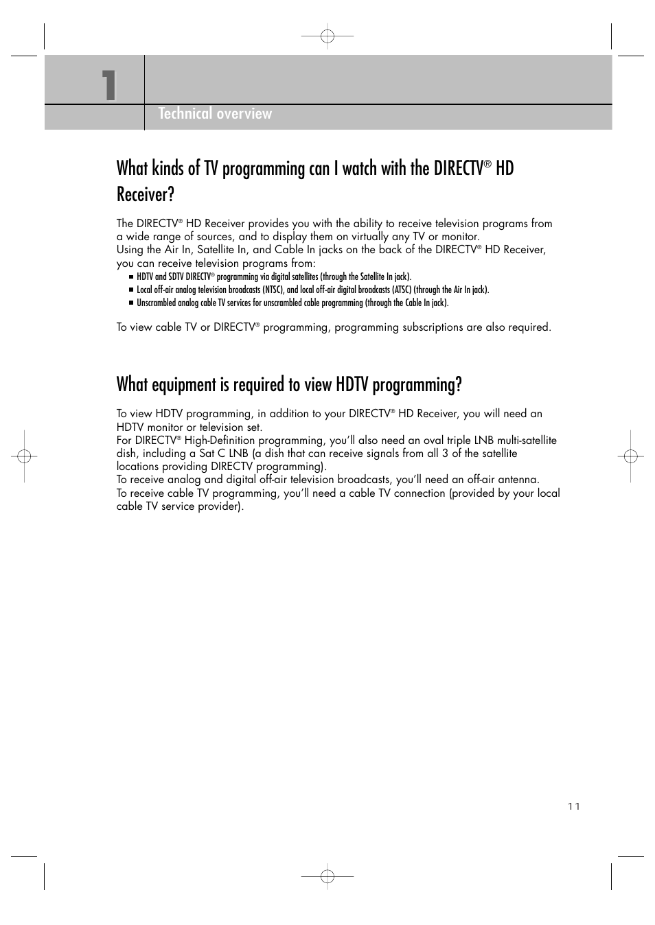 Hd receiver, Chapter 1 technical overview | Samsung SIR-TS360 User Manual | Page 11 / 116