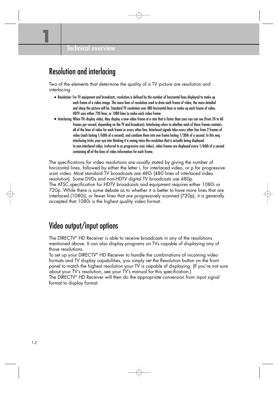 Resolution and interlacing, Video output/input options | Samsung SIR-TS360 User Manual | Page 12 / 116