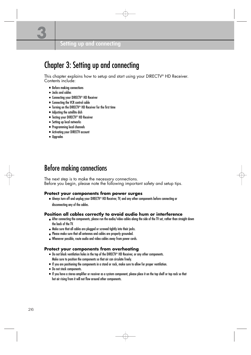 Chapter 3: setting up and connecting, Before making connections, Chapter 3 setting up and connecting | Samsung SIR-TS360 User Manual | Page 26 / 116