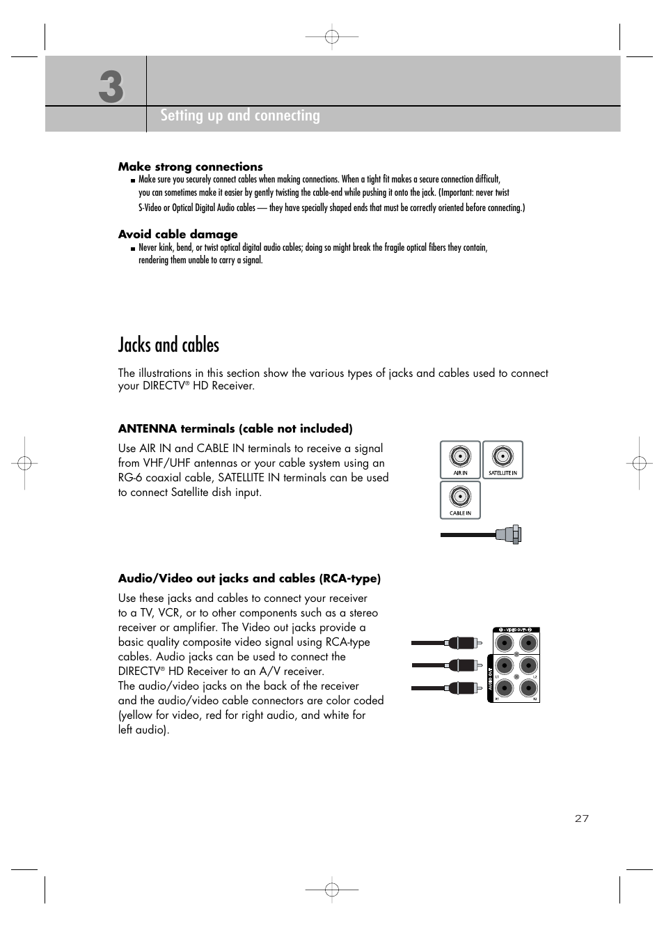Jacks and cables | Samsung SIR-TS360 User Manual | Page 27 / 116
