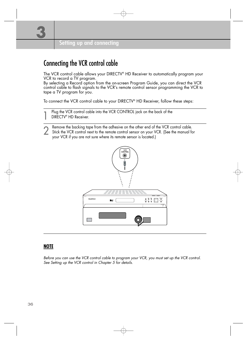 Connecting the vcr control cable | Samsung SIR-TS360 User Manual | Page 36 / 116