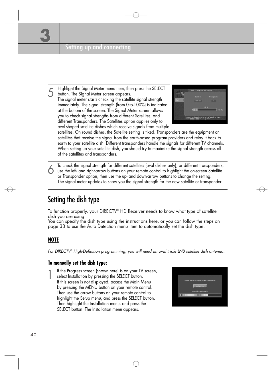 Setting the dish type | Samsung SIR-TS360 User Manual | Page 40 / 116