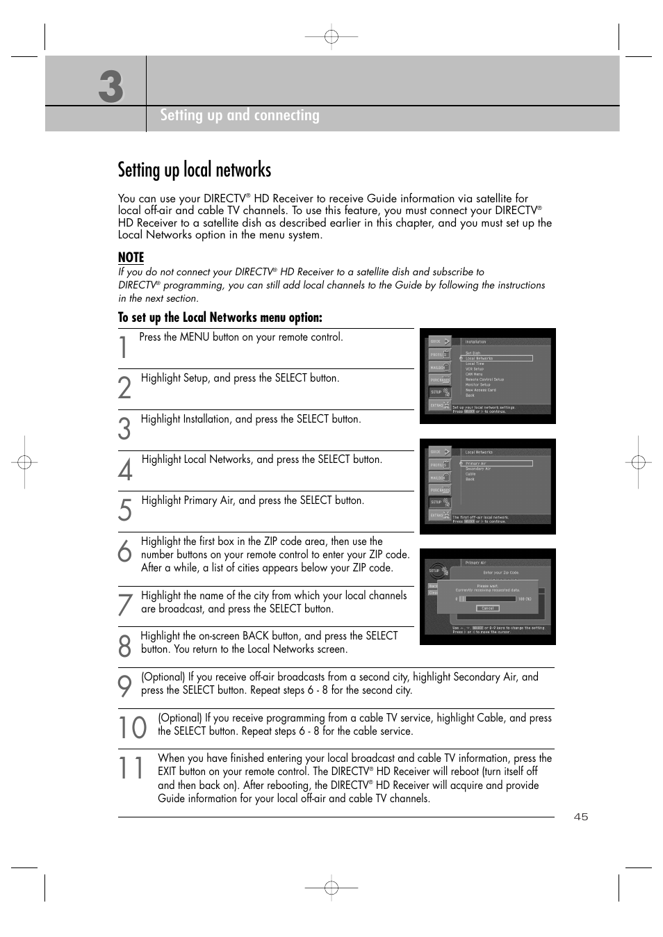 Setting up local networks | Samsung SIR-TS360 User Manual | Page 45 / 116