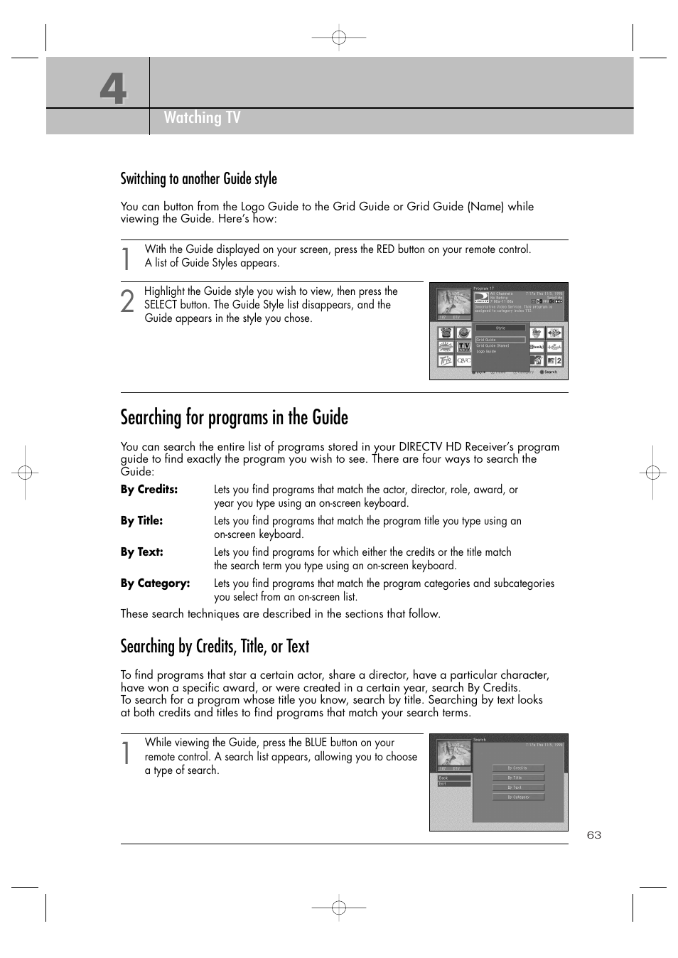 Searching for programs in the guide | Samsung SIR-TS360 User Manual | Page 63 / 116
