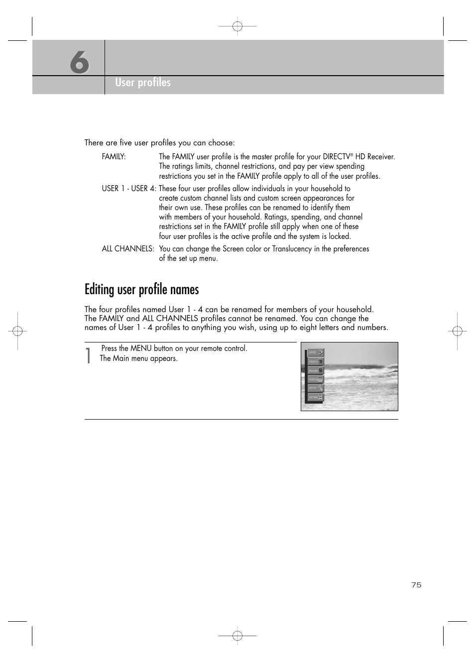 Editing user profile names | Samsung SIR-TS360 User Manual | Page 75 / 116