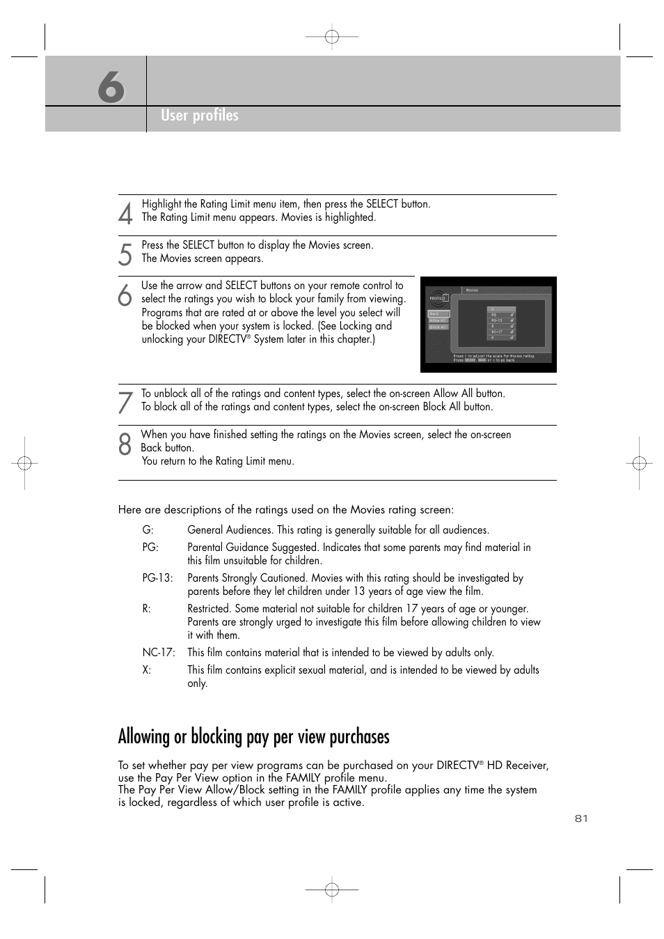 Allowing or blocking pay per view purchases | Samsung SIR-TS360 User Manual | Page 81 / 116